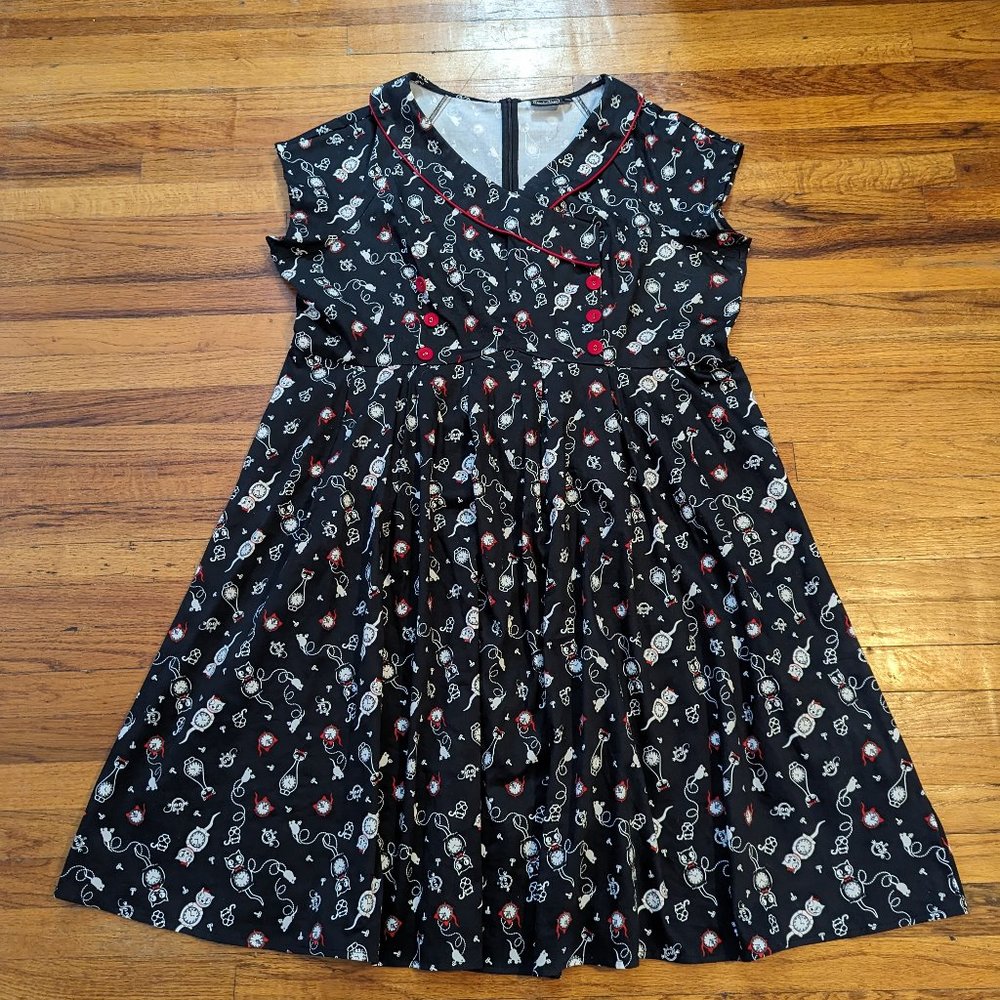 Voodoo Vixen Kit-Kat Clock Retro Felix Cat Pinup Swing Dress 3X 4X